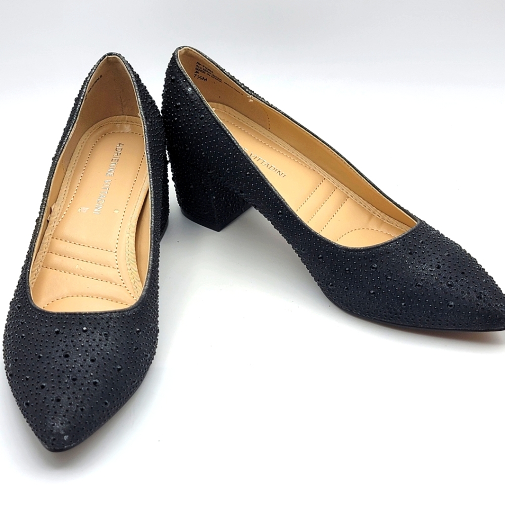 Never Worn!! Adrienne Vittadini‎ Elegant Black Block Heel Pumps Size 7.5. #1480